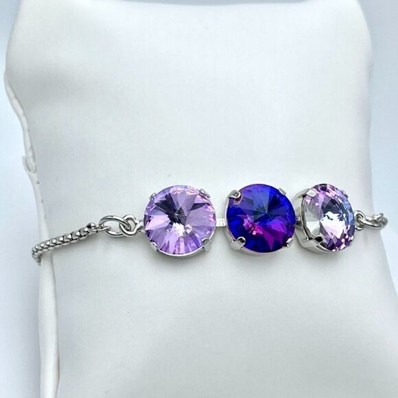 Crystal Rivoli Purple Tone Adjustable Silver Bracelet - Picture 3 of 8